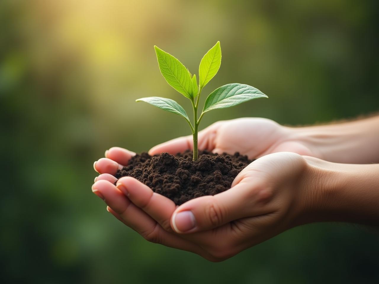 An artistic image representing hands giving a small plant, symbolizing the act of giving and contributing to growth.