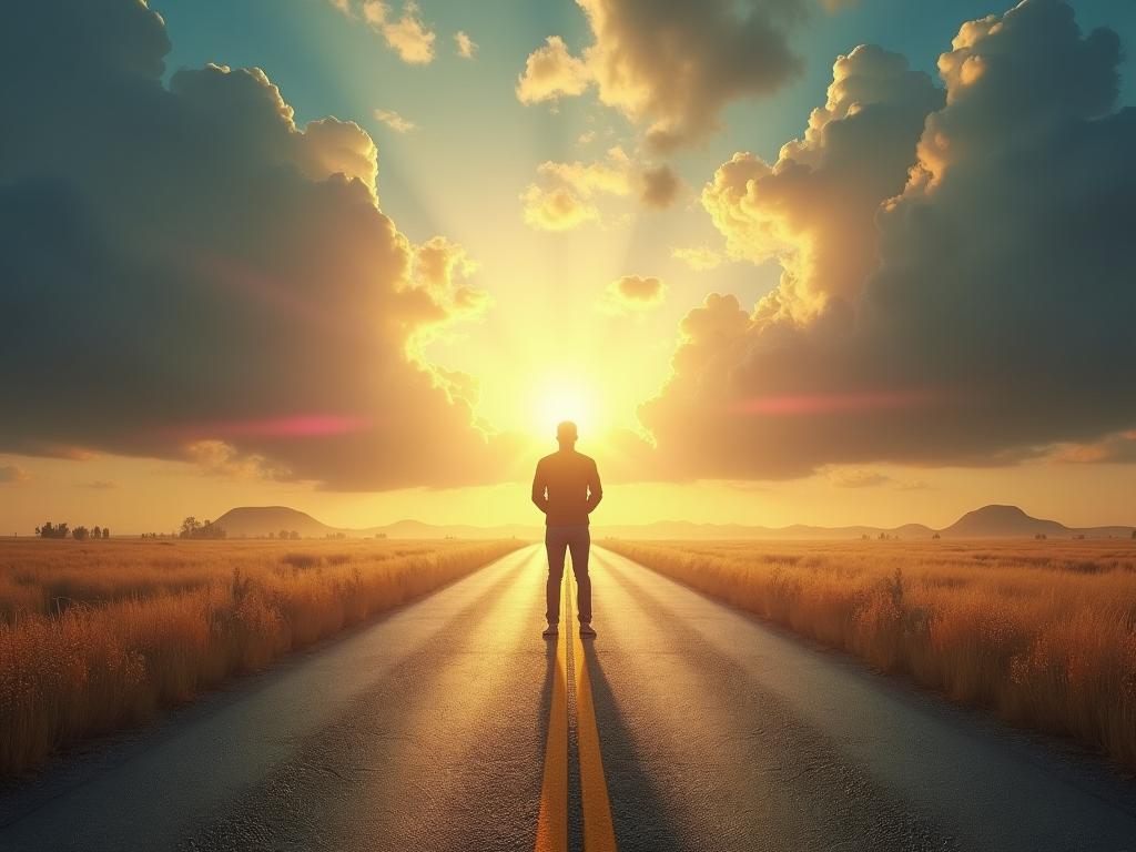 A person standing at a crossroads, symbolizing the choice between intention and impact. The path of impact is brighter and leads to a more positive outcome.