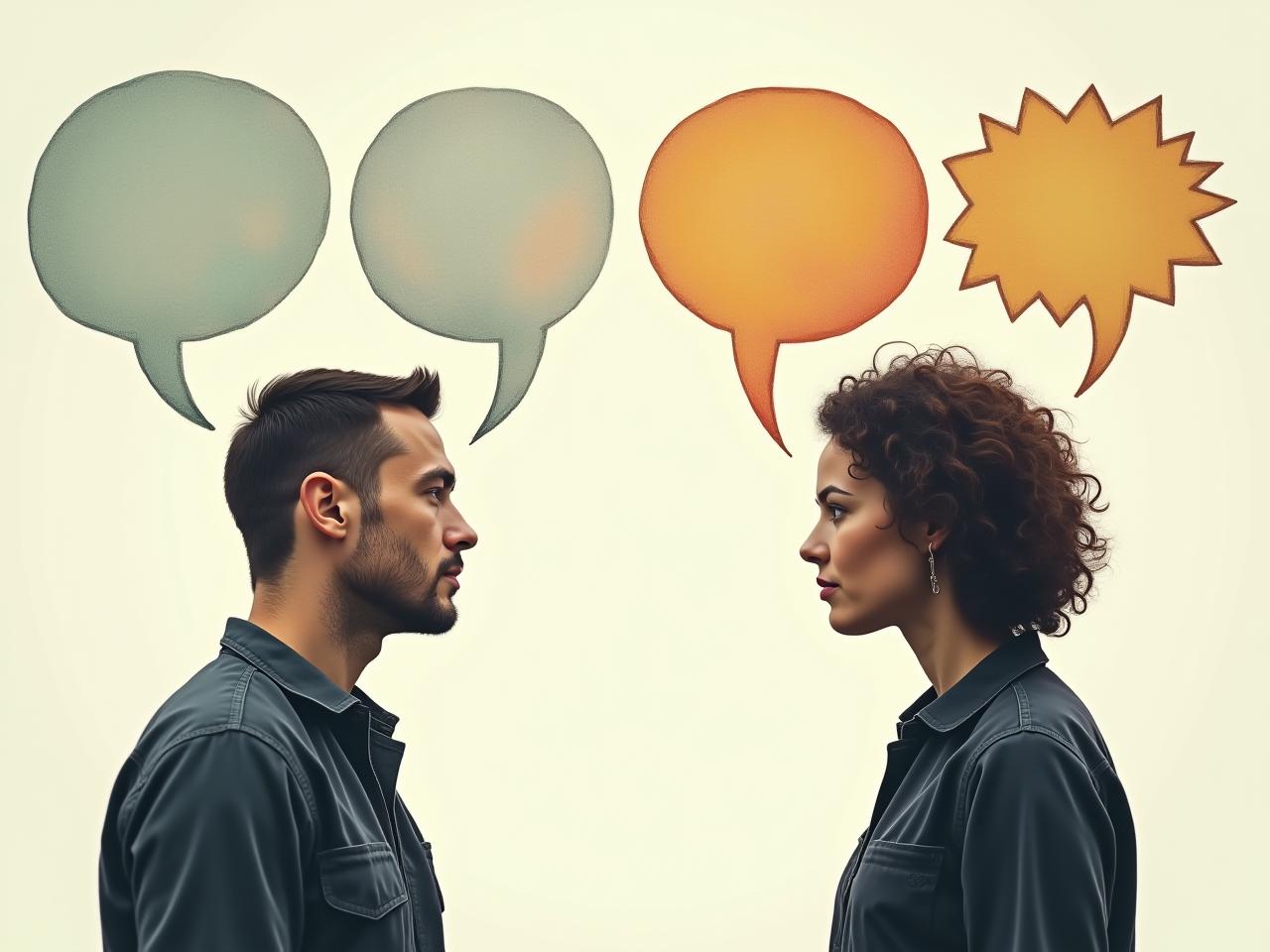 Two people facing each other with speech bubbles above their heads, symbolizing different interpretations of the same words.
