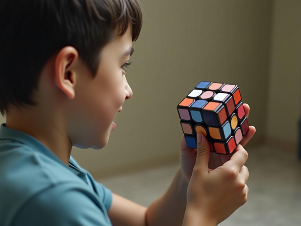 A person looking at a Rubiks Cube, symbolizing problem-solving and creative thinking.