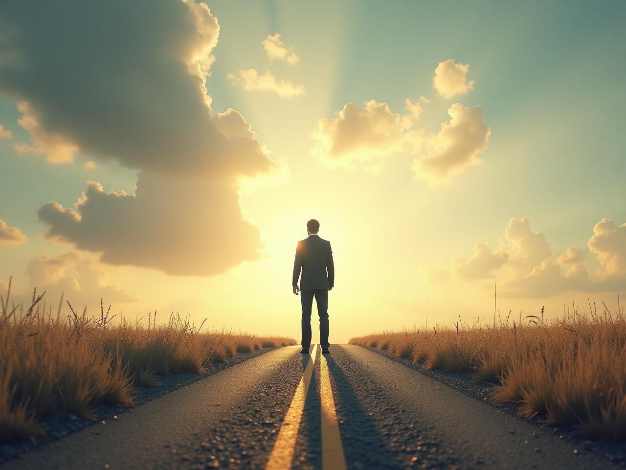 A person standing at a crossroads, symbolizing the choice of taking responsibility for their life.