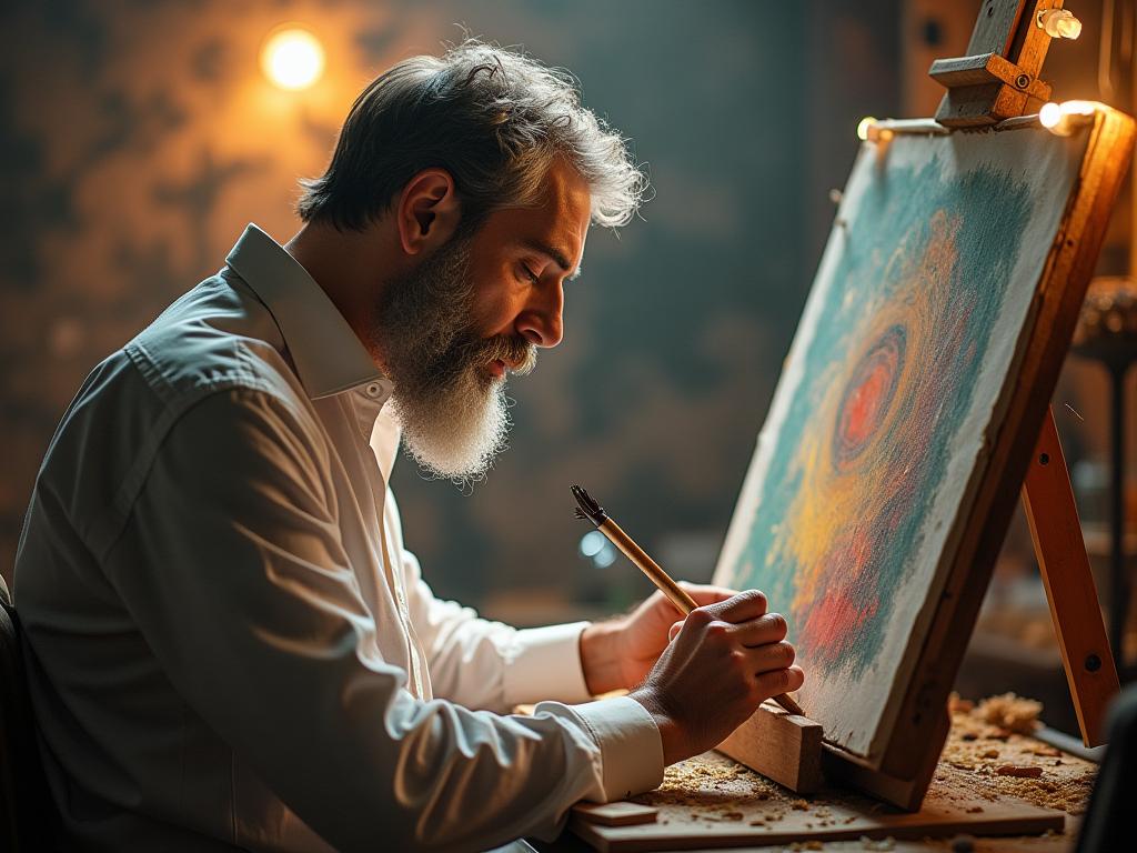 A person completely focused and immersed in a creative activity, like painting or playing music, representing the state of flow.