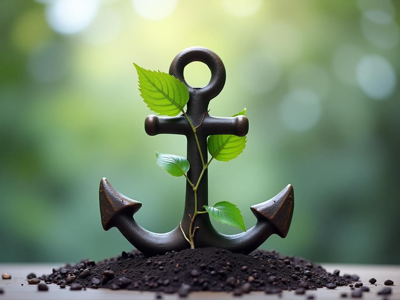 A photo of an anchor with a plant growing around it, symbolizing the concept of anchor habits and growth.